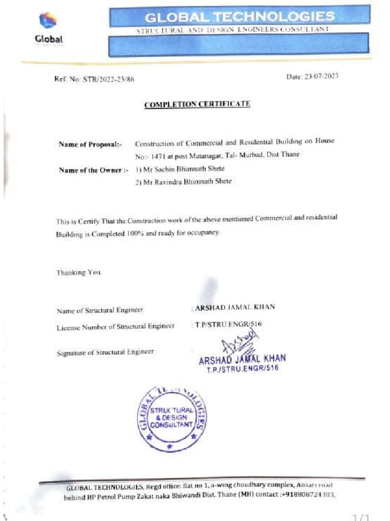 Completion Letter Standard Format | PDF