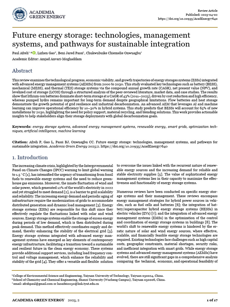 Future Energy Storage Technologies Review | PDF | Energy Storage ...
