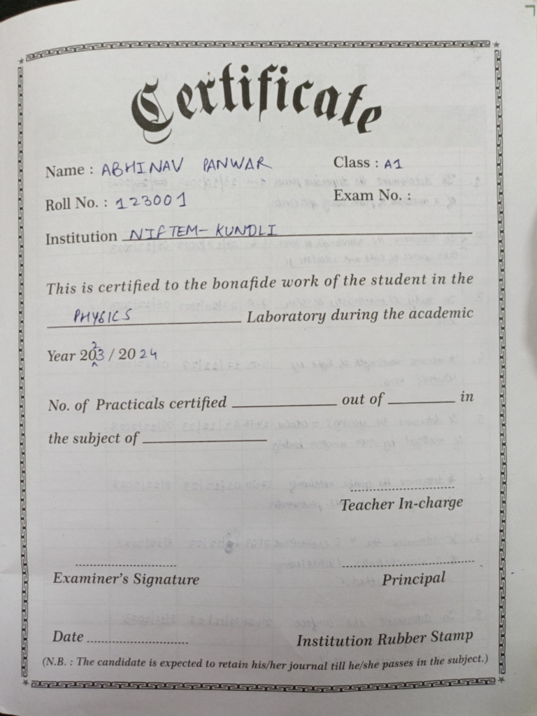 Physics Lab Record (123001) | PDF