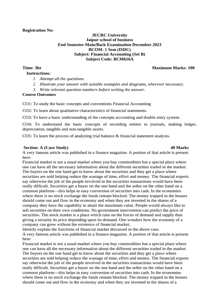 End Sem FA BCOM 1st (SET B) | PDF | Market (Economics) | Financial Markets
