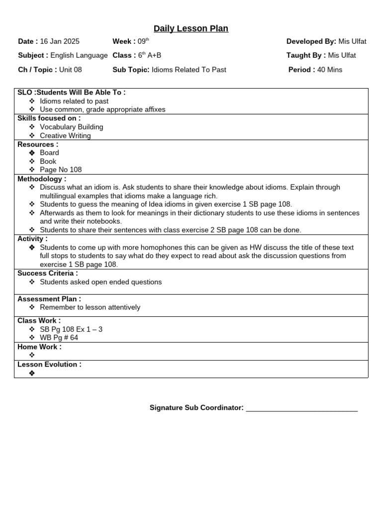 6th Class 16 Jan 2025 | PDF