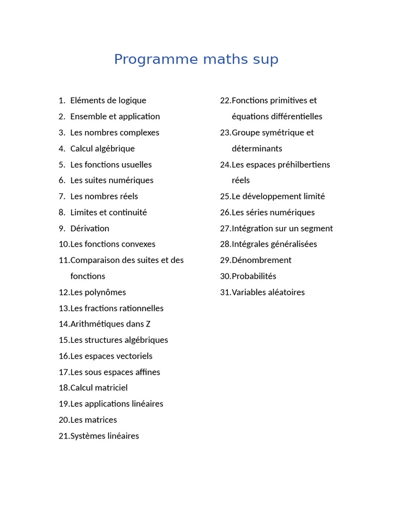 Programme de Maths Sup 2025 | PDF