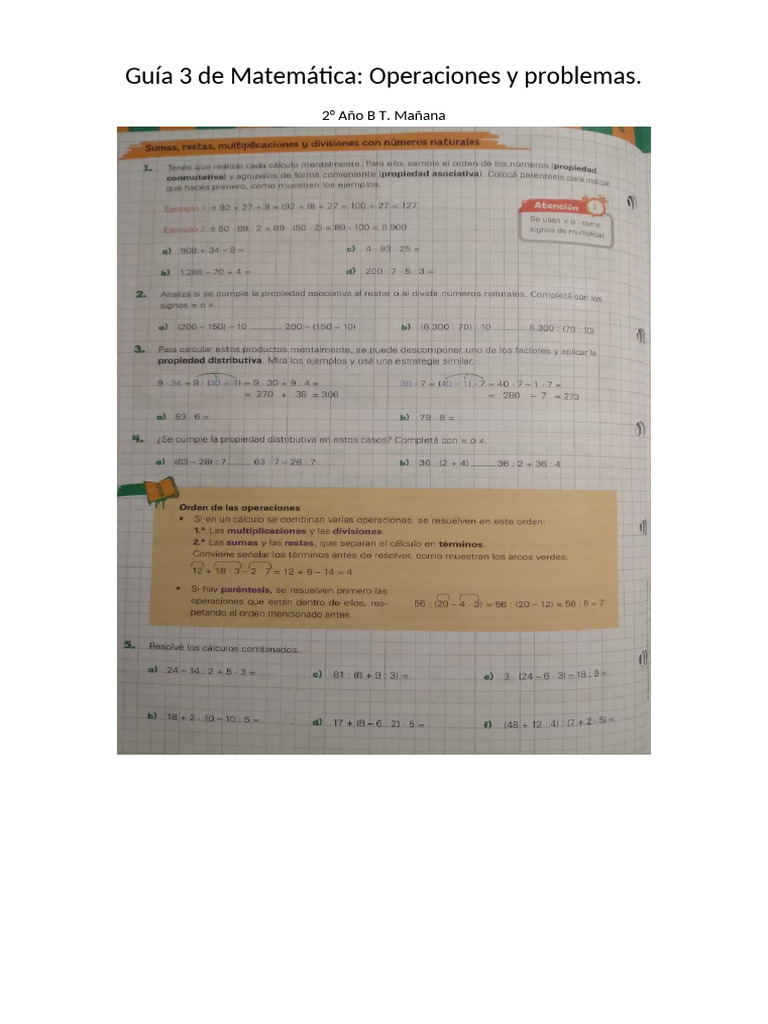Guía 3 de Matemática OPERACIONES Y PROBLEMAS | PDF