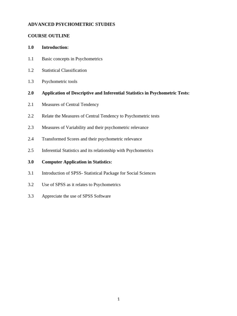 Advanced Psychometrics Course Outline | PDF | Statistics | Level Of ...