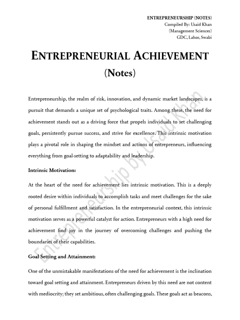 The Role of Achievement in Entrepreneurship | PDF | Entrepreneurship | Goal