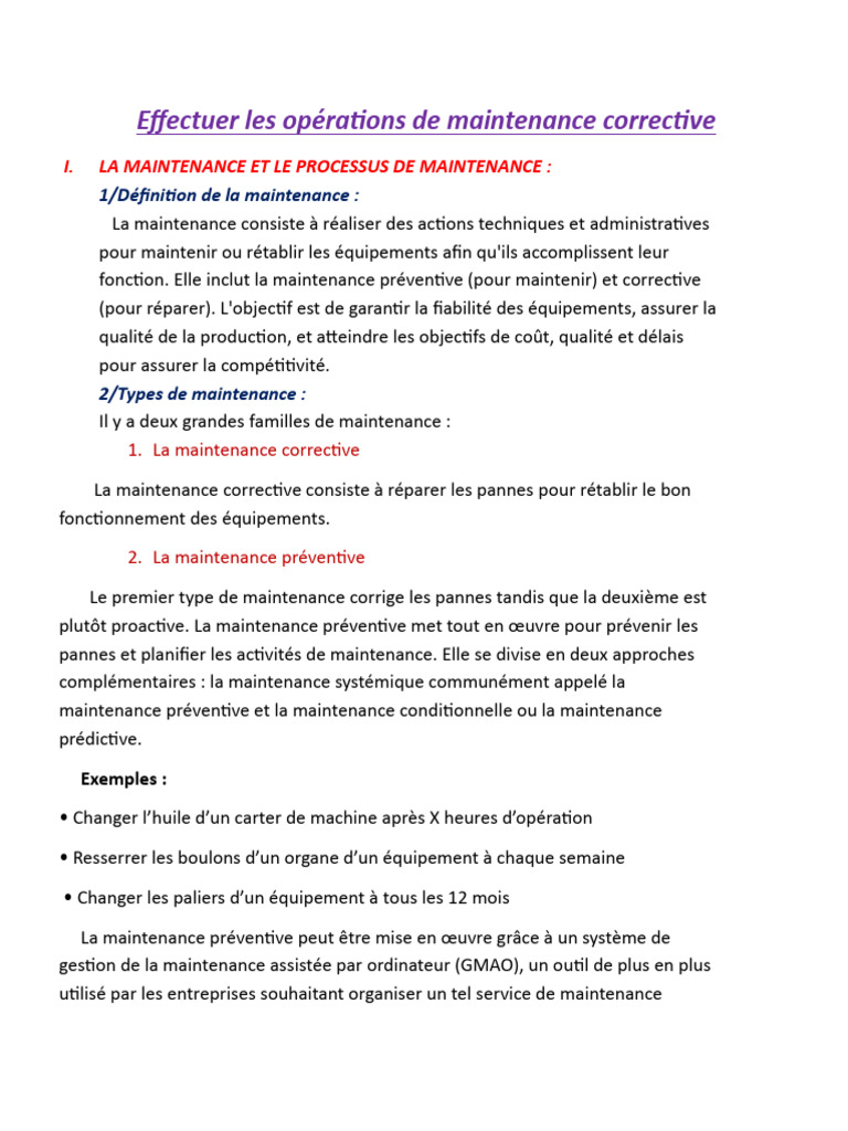 Opérations de maintenance corrective | PDF