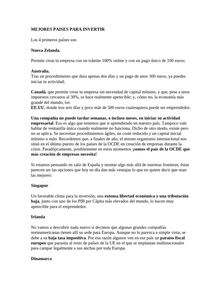 Mejores países para invertir en 2023 | PDF | Europa | Economias
