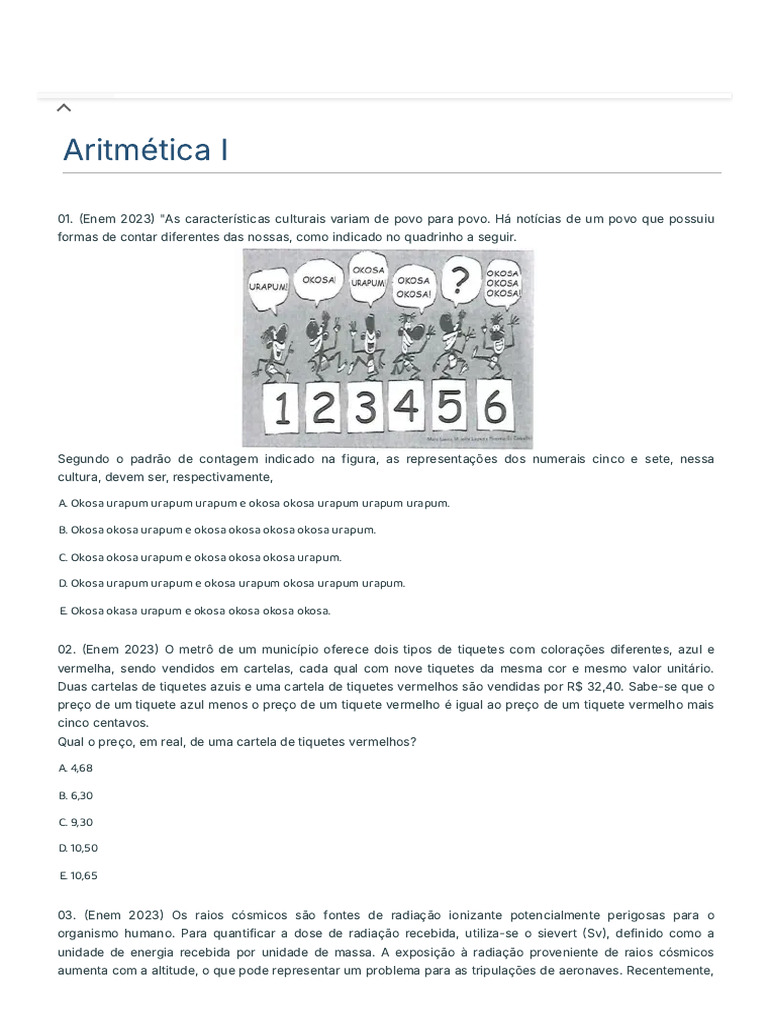 Questões de Aritmética para Enem 2023 | PDF