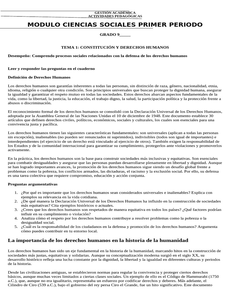Modulo de Ciencias Sociales 9° | PDF | Derechos humanos | Igualdad social
