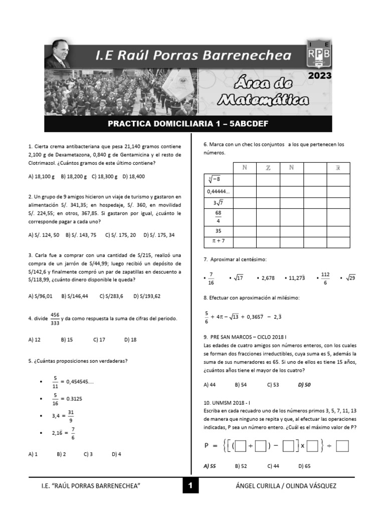 Ejercicios de Matemáticas y Problemas | PDF