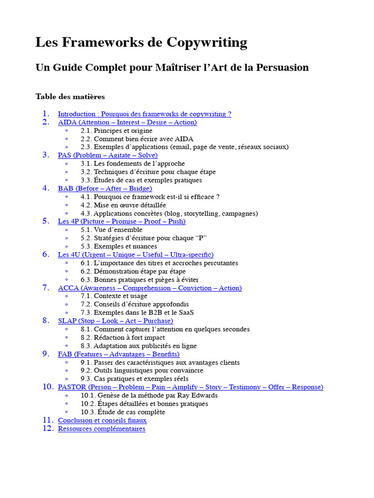 Guide des Frameworks de Copywriting | PDF | Commercialisation