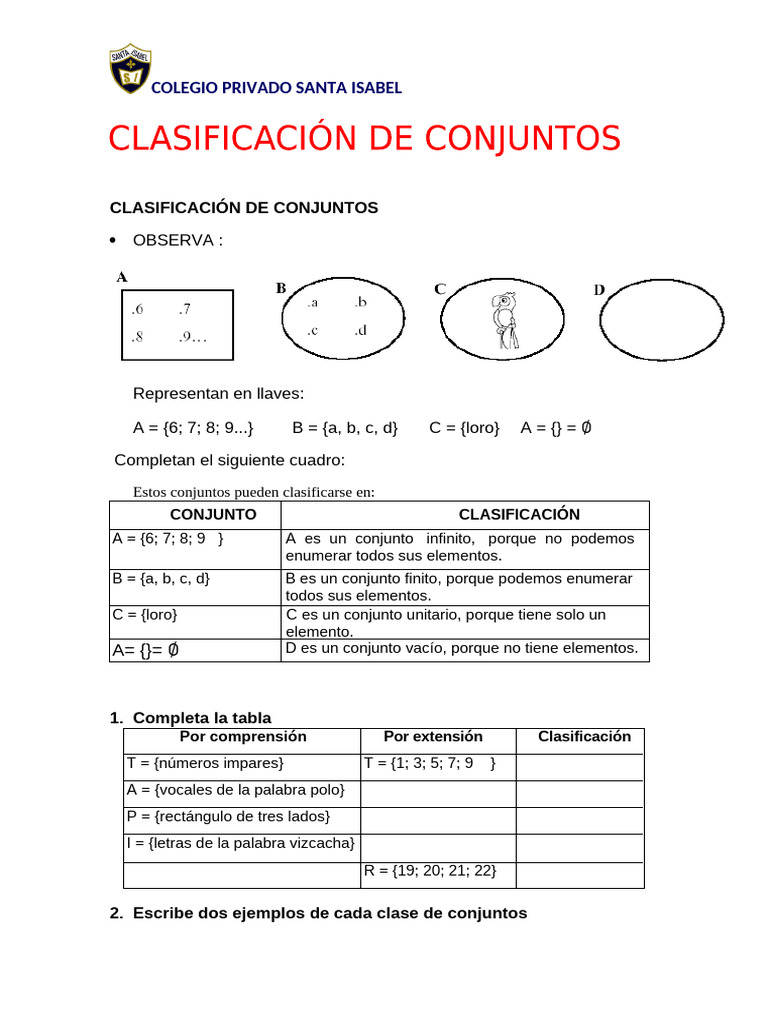 Ejercicios de Conjuntos para Niños | PDF | Conceptos matemáticos ...