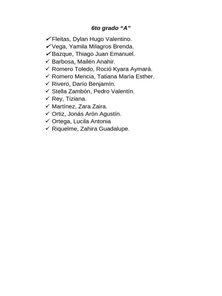 Lista de Estudiantes 6to Grado A | PDF