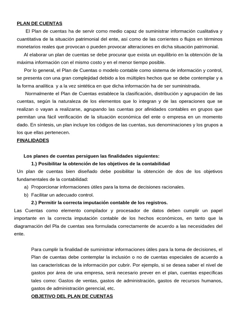Plan de Cuentas: Estructura y Objetivos | PDF | Contabilidad