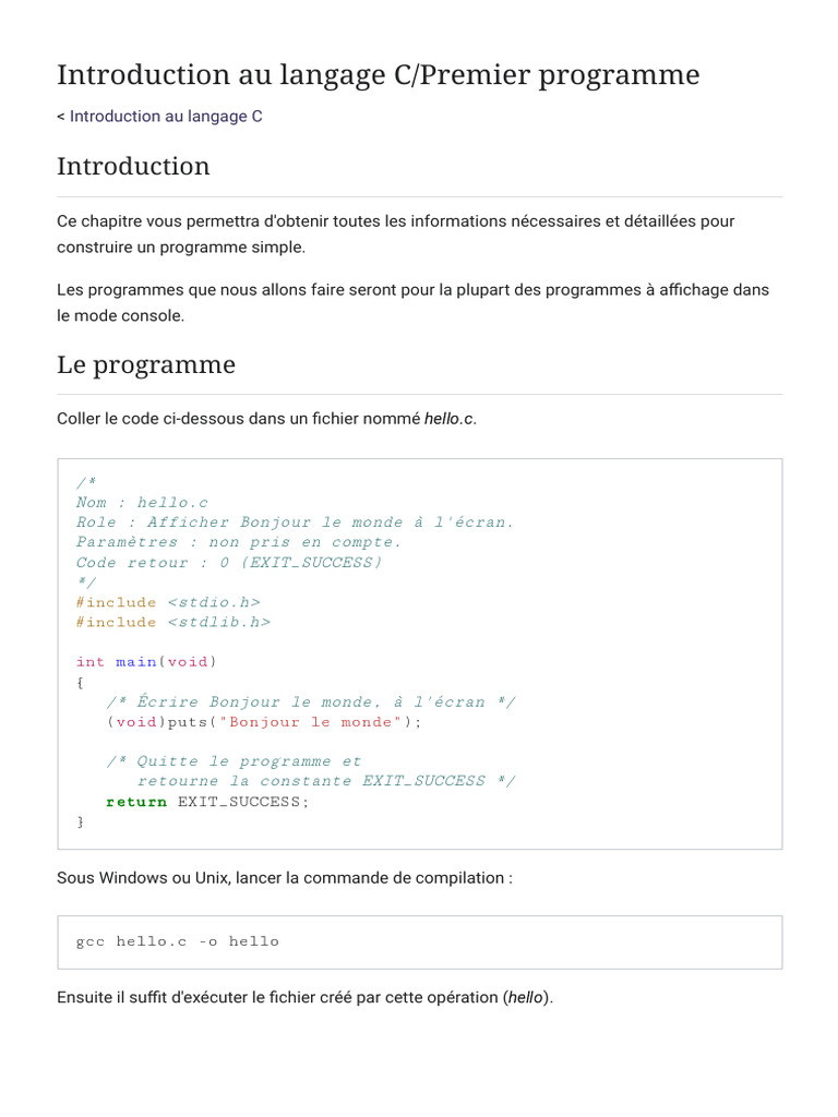 Premier programme en langage C | PDF | C (Langage de programmation ...