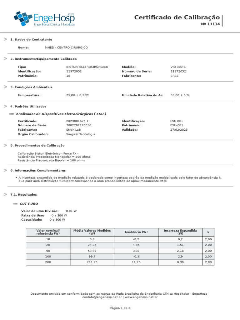 Cal 13114 Mhed - Centro Cirurgico 13114 | PDF | Calibração ...