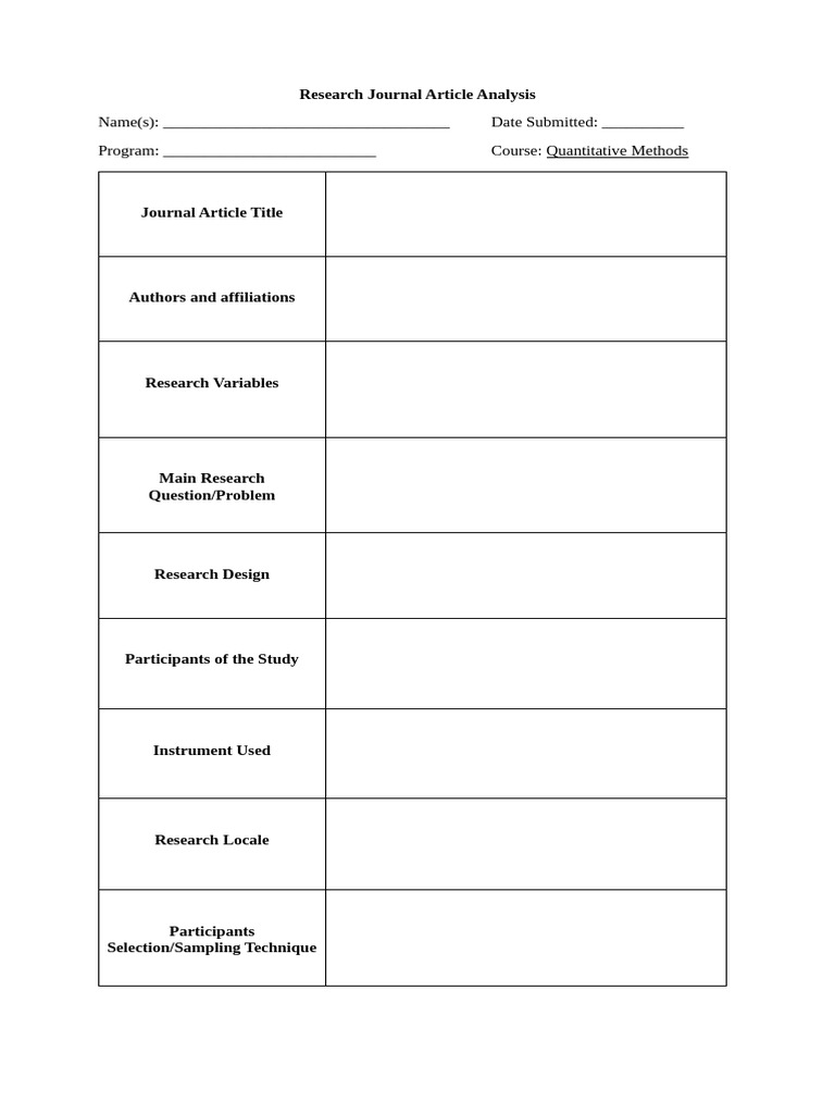 Journal Article Analysis Template | PDF