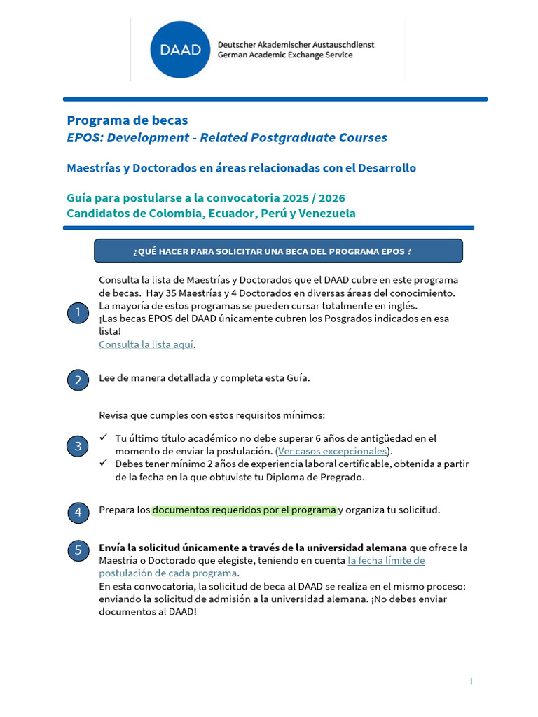 Guía para Becas EPOS 2025-2026 en Alemania | PDF | Diploma | Visa de viaje