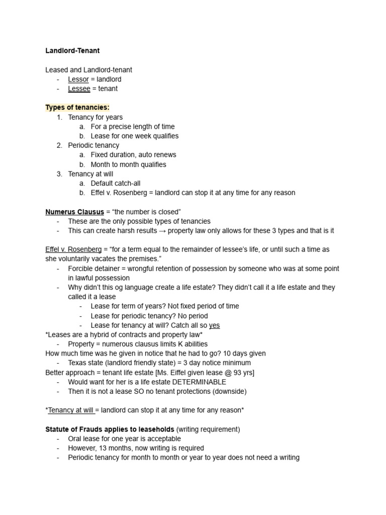 Landlord-Tenant Law Overview | PDF | Lease | Leasehold Estate