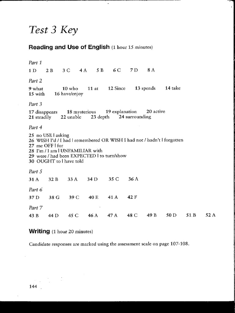TEST 3 ANSWER KEY | PDF