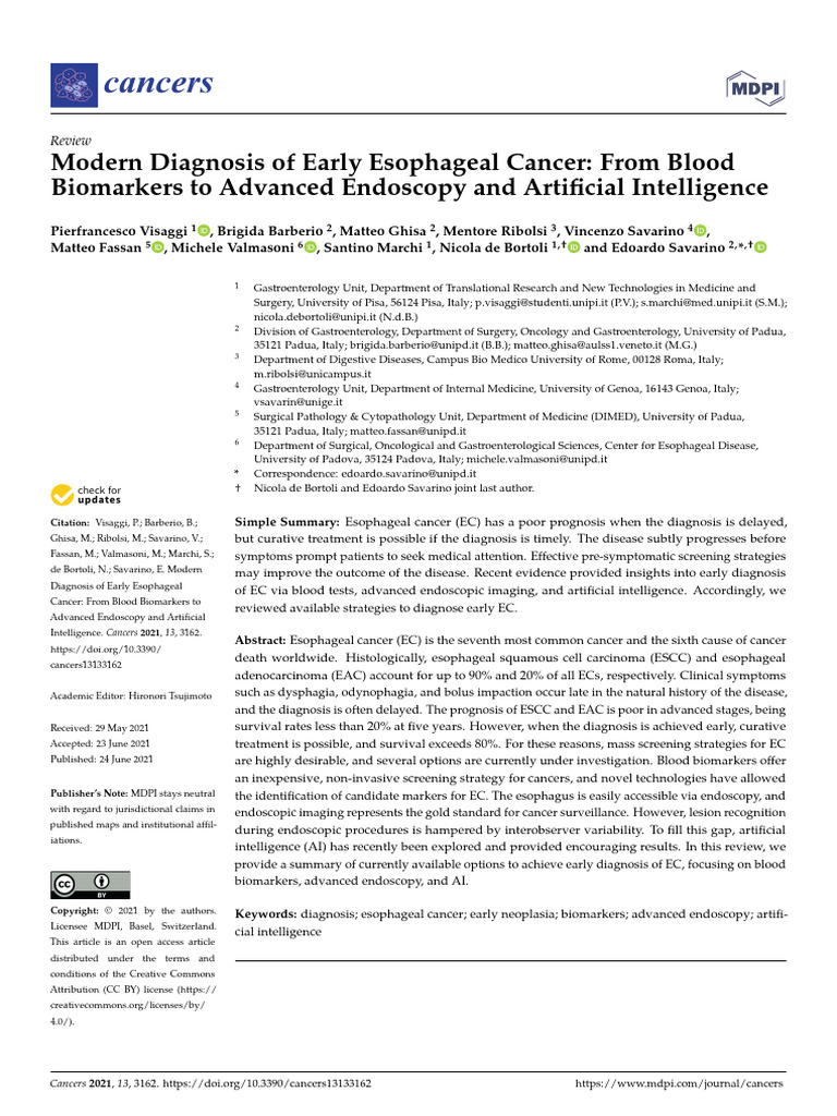 Modern Diagnosis of Early Esophageal Cancer | PDF | Esophageal Cancer ...