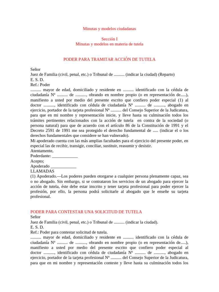 Modelos de Minutas para Tutela | PDF | Derecho Constitucional | Abogado