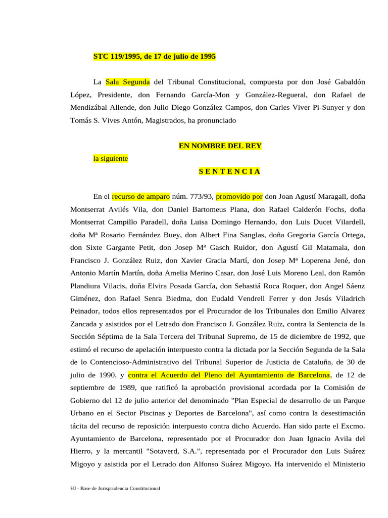 Sentencia STC 119/1995 sobre amparo urbano | PDF | Caso de ley ...