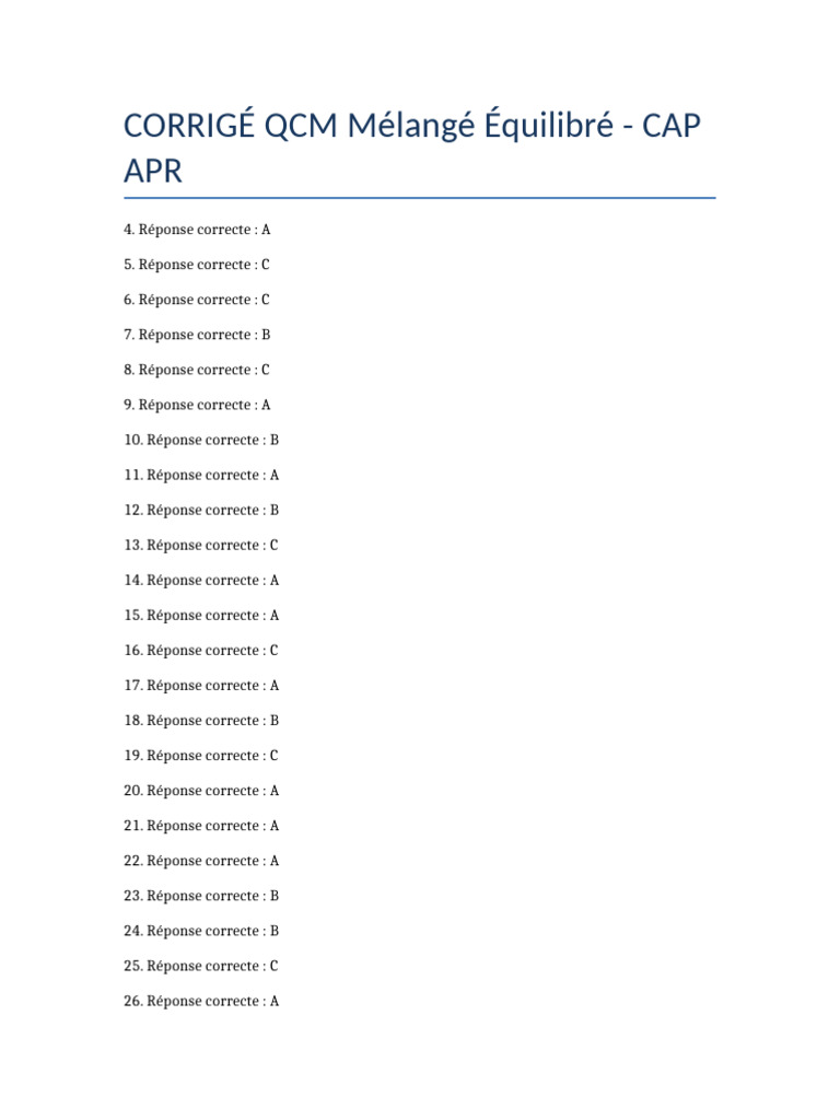 Corrigé QCM Équilibré CAP APR | PDF | Échecs | Ouverture (échecs)