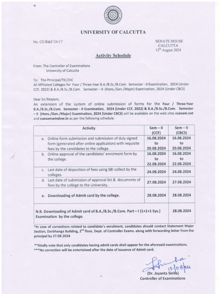 Activity-Schedule B.A. B.SC B.com Sem-Ii 2024 CBCS CCF | PDF ...