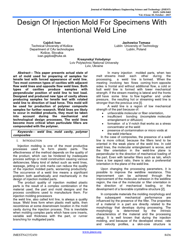 Injection Mold Design for Weld Lines | PDF | Strength Of Materials ...