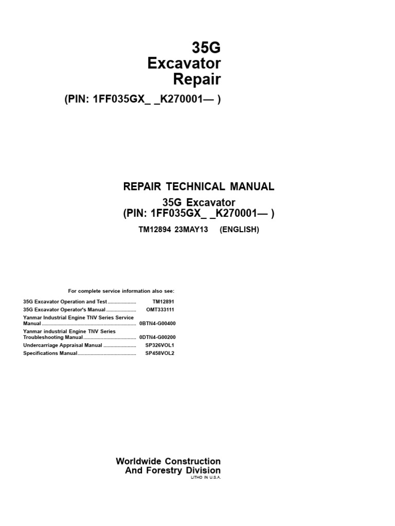 35G Excavator Repair Manual | PDF | Screw | Waste