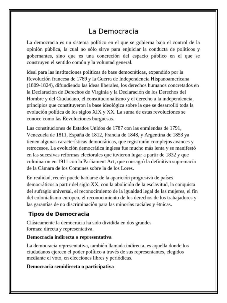 Tipos y Evolución de la Democracia | PDF | Democracia | Ideologías ...