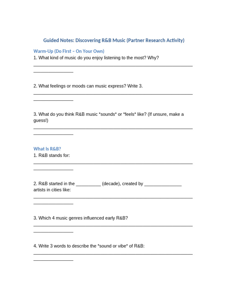 Exploring R&B Music: Guided Notes | PDF | Contemporary R&B | Rhythm And ...