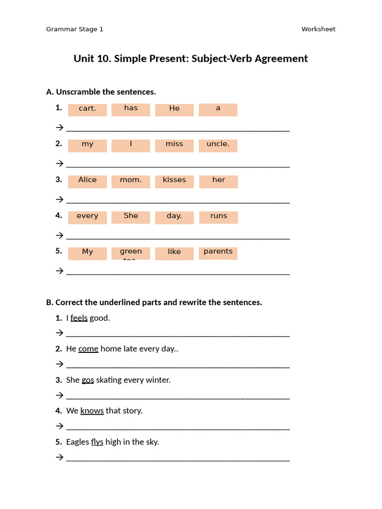 Grammar Stage 1: Simple Present Practice | PDF