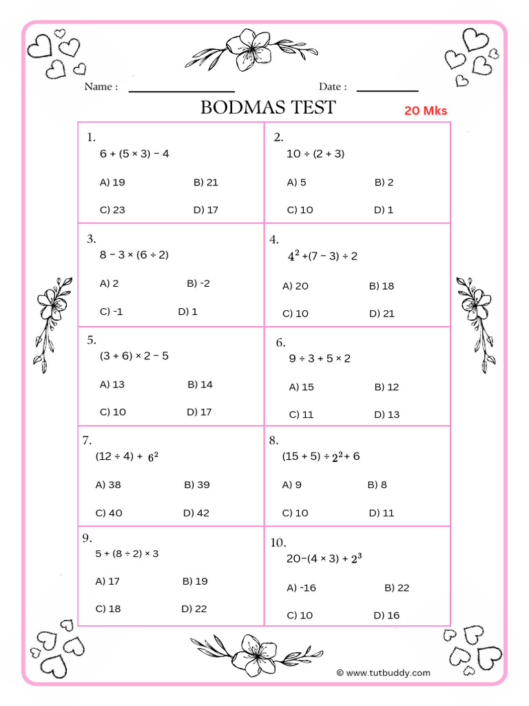 BODMAS Test Questions for Class 5 | PDF