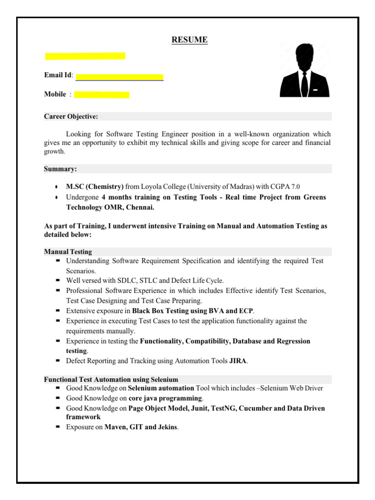 Software Testing Engineer Resume | PDF | Software Testing | Selenium ...