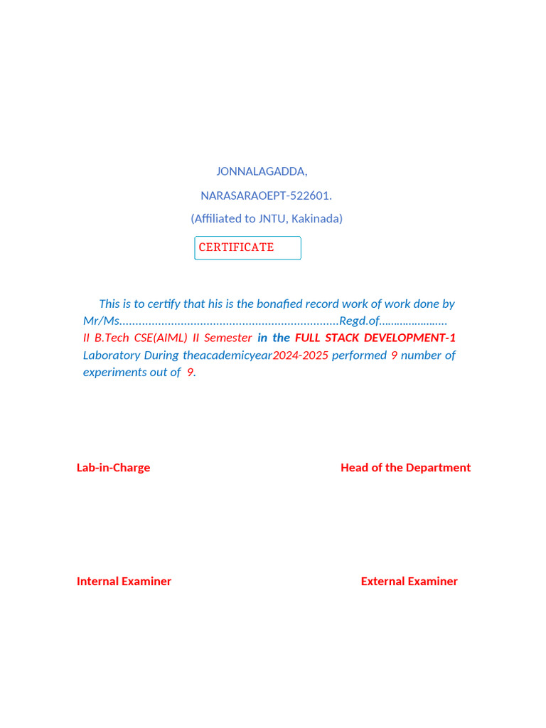 Full Stack Development Lab Certificate | PDF