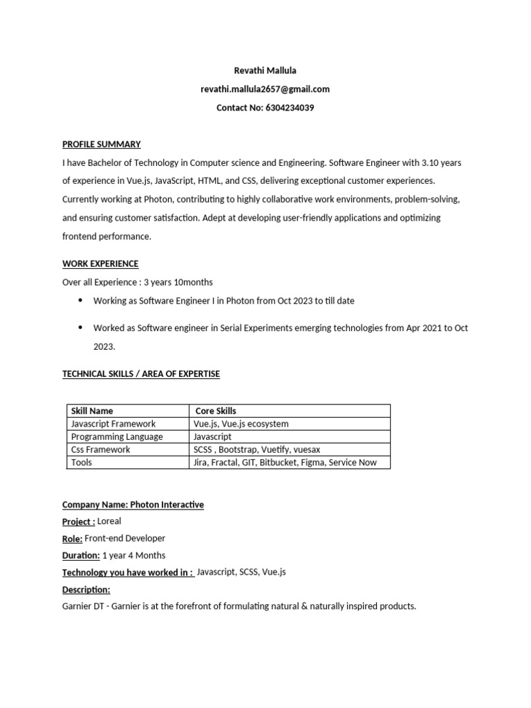 Vue.js 3 Developer Profile Summary | PDF | Java Script | Bootstrap ...