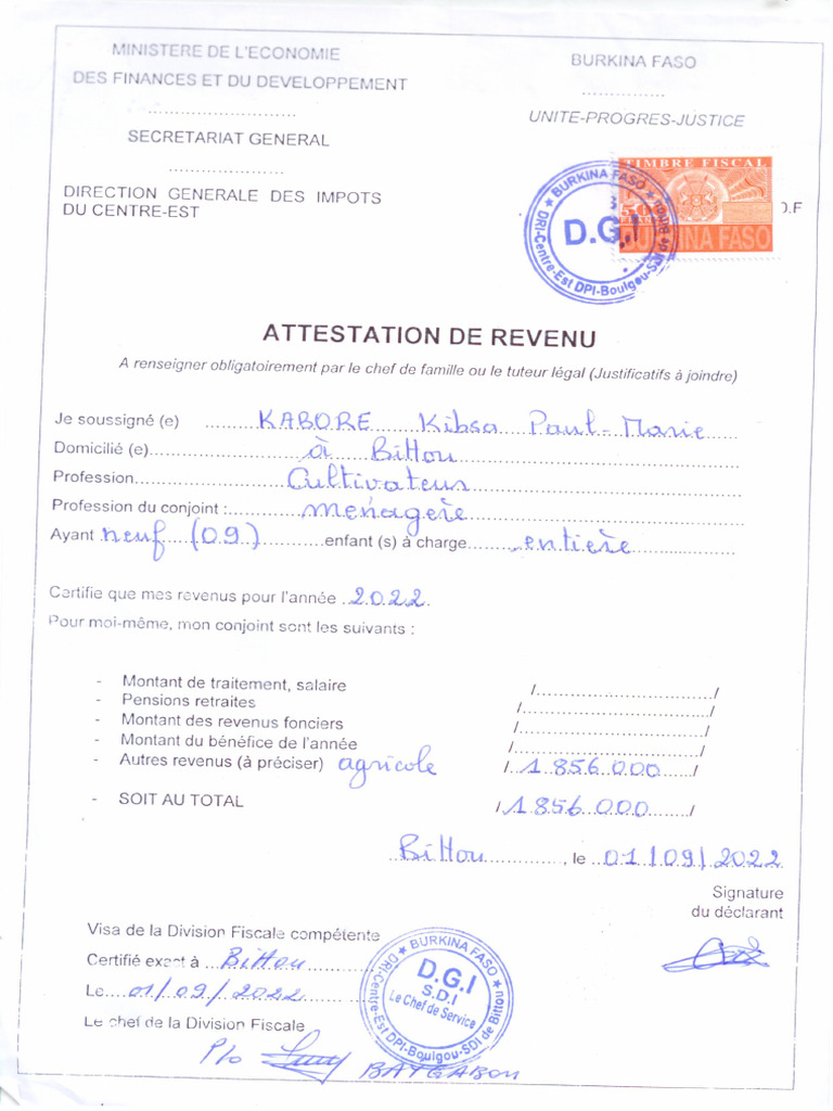 Attestation de Revenu_060155 | PDF
