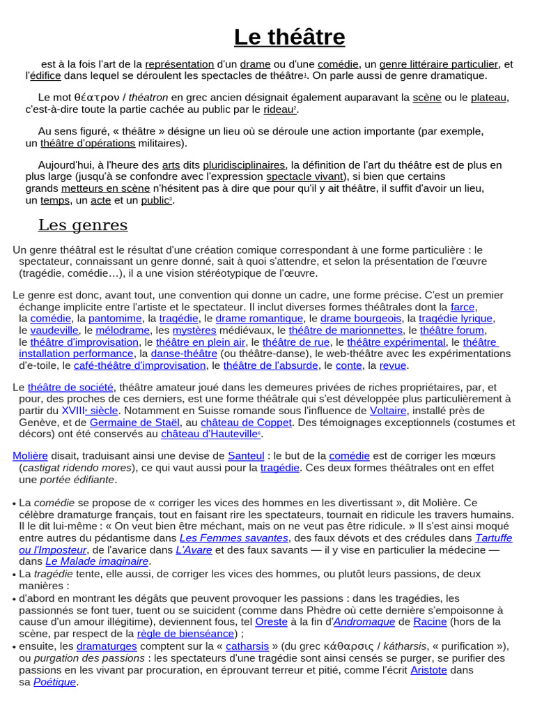 Définition et genres du théâtre | PDF | Théâtre | Arts du spectacle