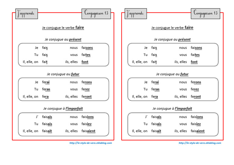 Conjugaison du verbe faire au présent | PDF