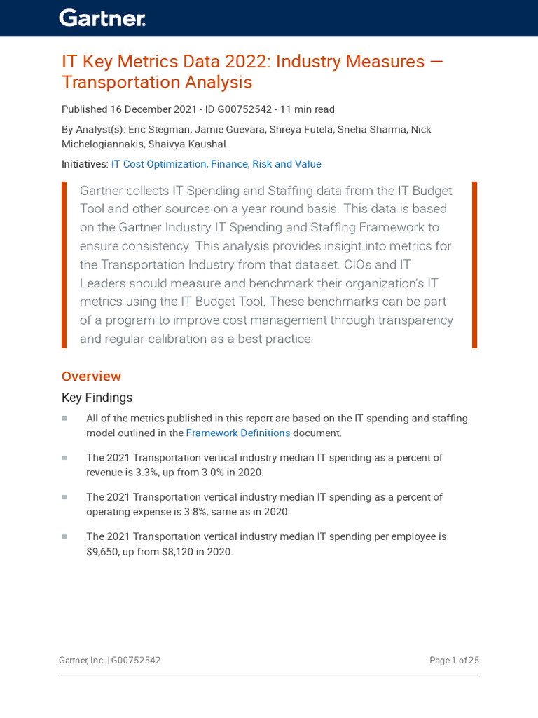 IT Key Metrics for Transportation Industry | PDF | Performance ...