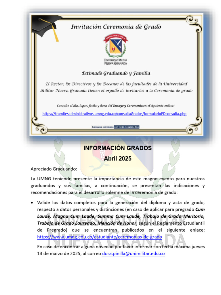 Ceremonia de Grado UMNG Abril 2025 | PDF