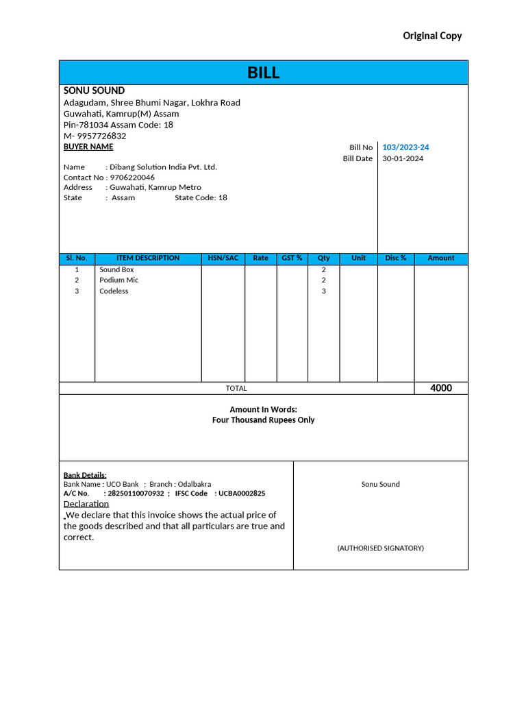 Invoice for Sound Equipment Purchase | PDF