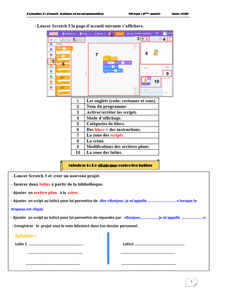Introduction à Scratch 3 pour 8ème année | PDF | Scratch (Langage de ...