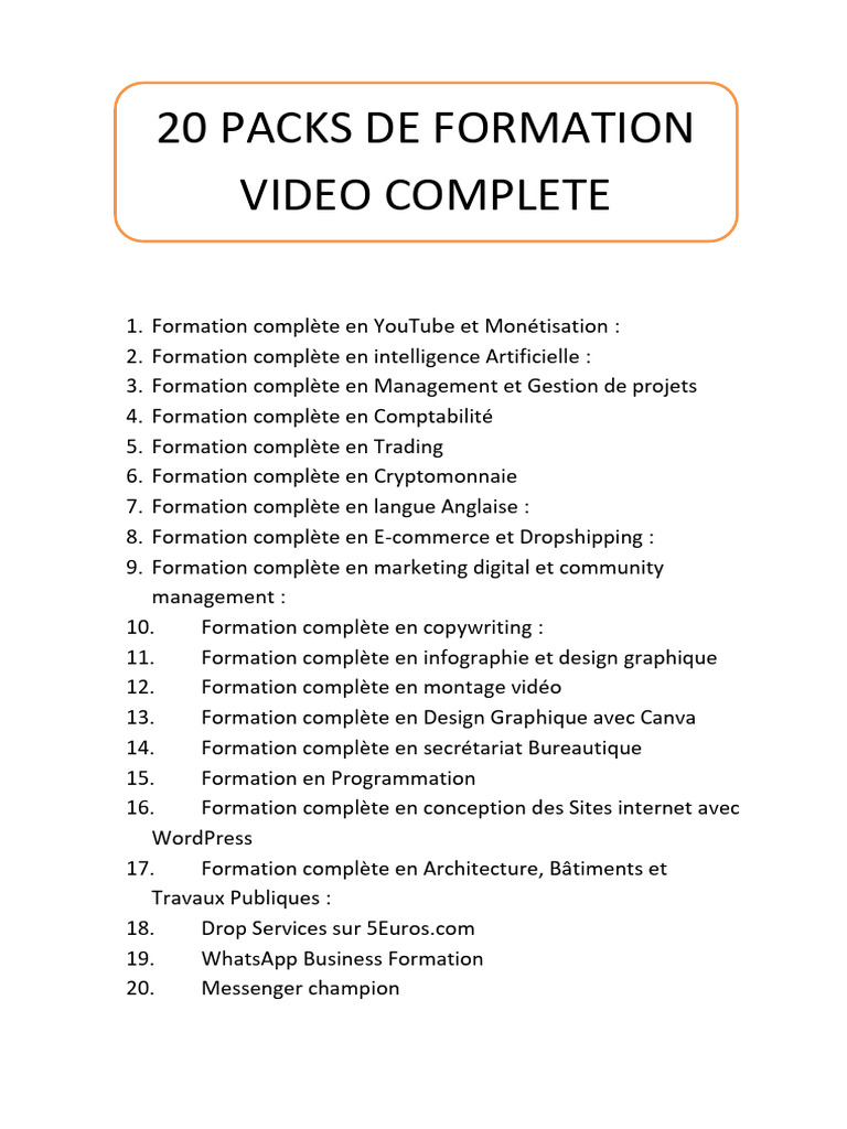 Packs de Formation Vidéo Complète | PDF