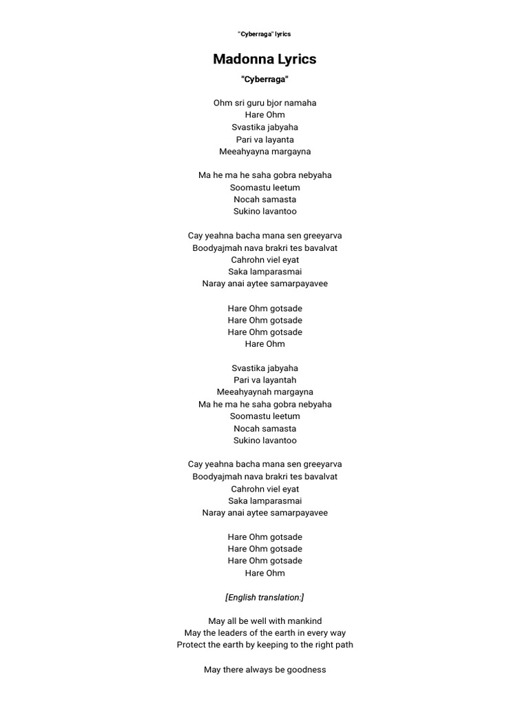 Madonna - Cyberraga Lyrics _ AZLyrics.com | PDF