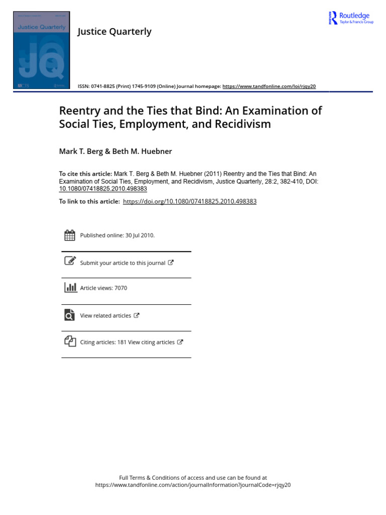 Social Ties, Employment, and Recidivism | PDF | Recidivism | Substance ...
