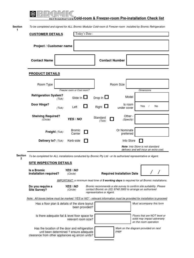 Cold Room Installation Checklist | PDF | Refrigerator | Door