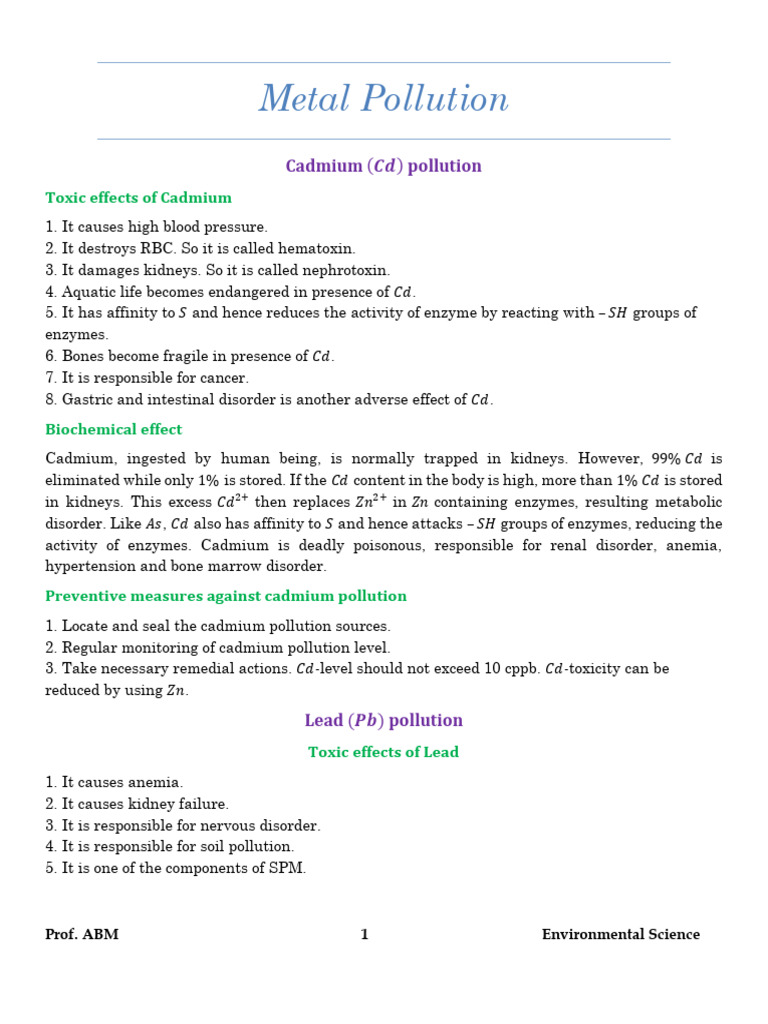 Notes On Metal Pollution | PDF | Arsenic | Adenosine Triphosphate